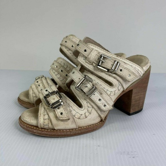 freebird Shoes - FREEBIRD by Steven CAITLYN Mules US 8 Beige BUCKLED heels western sandals